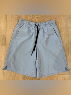 Nike Men's Pale Blue Unlined DRI-FIT Shorts with Black Drawstring